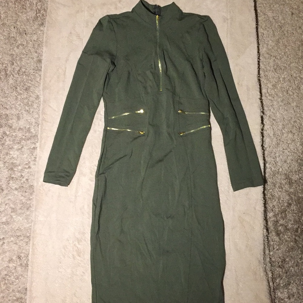 Army green zippered dress